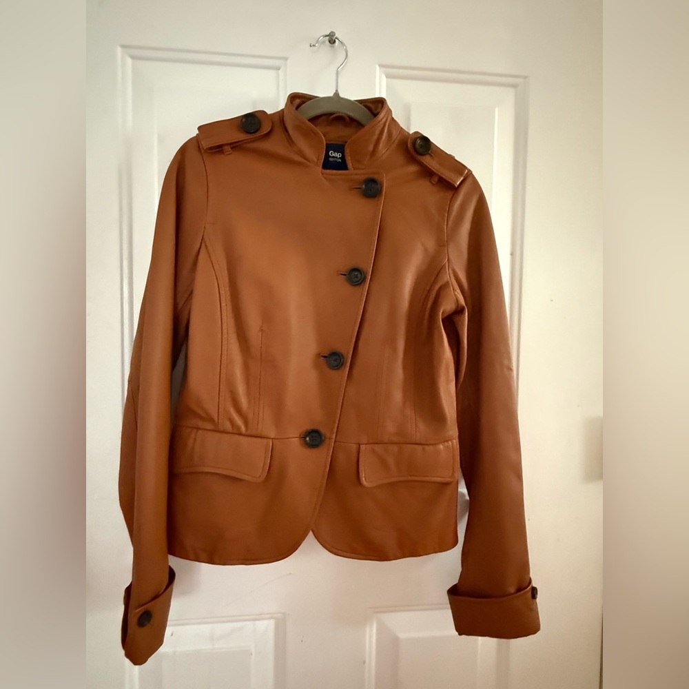 Gap Women's Tan 100%-Leather Military Jacket